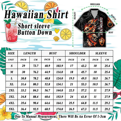 Detailed view of the bowling skulls hawaiian shirt fabric and print