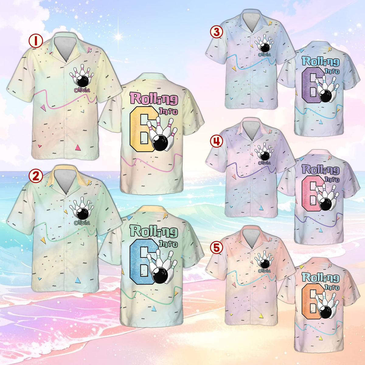 Alternative angle view of the personalized family matching bowling hawaiian shirt
