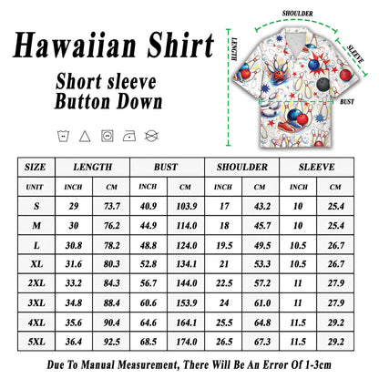 Close up view of the bowling hawaiian shirt fabric and print