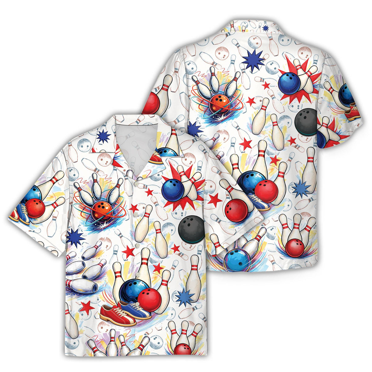 Fourth view of the white bowling hawaiian shirt