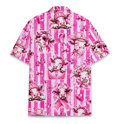Back view of the breast cancer awareness cows hawaiian shirt