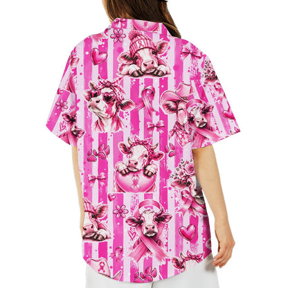 Third lifestyle view showing the cow and pink ribbon design details