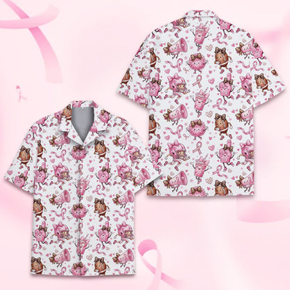 Third front view of the breast cancer awareness hawaiian shirt