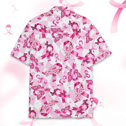 Detailed back view highlighting the repeating pink ribbons and cherry blossoms