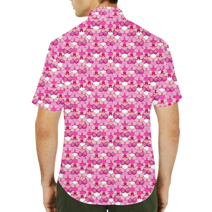 Secondary back view of the pink and white hawaiian shirt