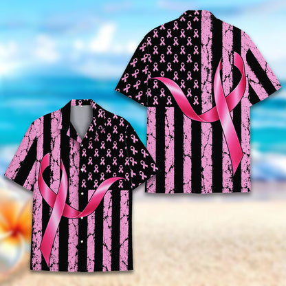 Additional back view of the distressed flag design hawaiian shirt