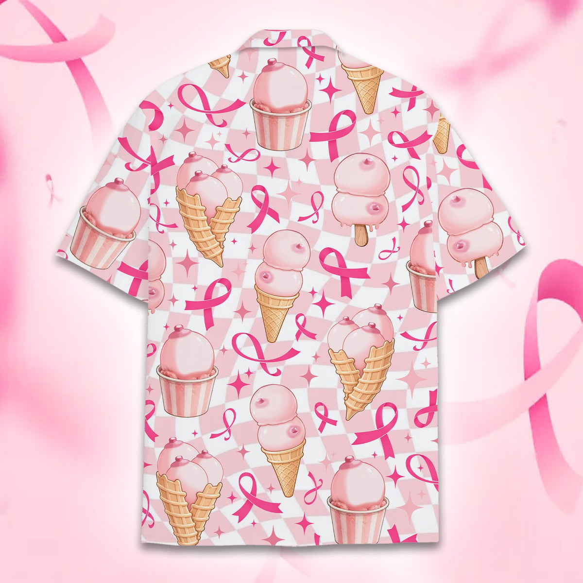 Breast cancer awareness hawaiian shirt, back view two