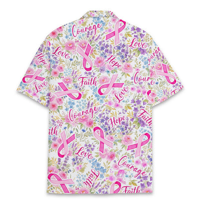 Back view of the white matching family hawaiian shirt with floral and ribbon print