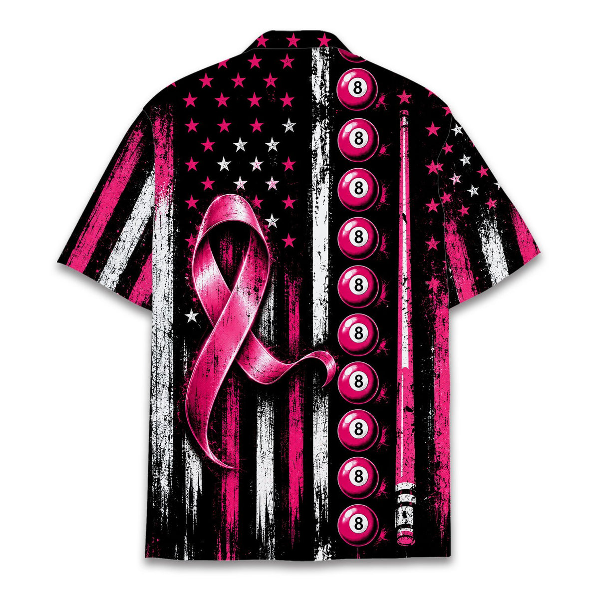 Back view of the breast cancer awareness hawaiian shirt