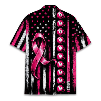 Back view of the breast cancer awareness hawaiian shirt