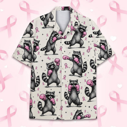 Detailed front view of family hawaiian shirts showing pink ribbons and stars