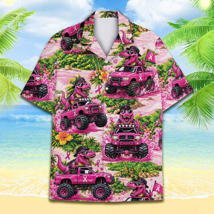Alternate front view of the matching family hawaiian shirt with pink ribbons