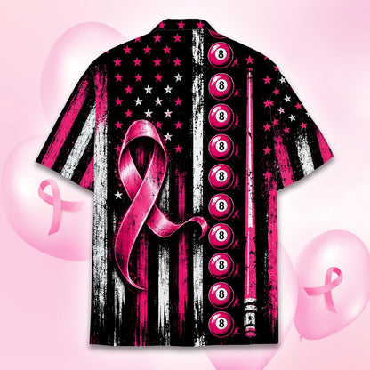 Close-up front view of the distressed American flag and pink ribbon design