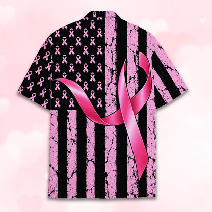 Close-up front view highlighting the pink ribbon details on the shirt