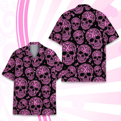 Close up front view of the pink skull and ribbon pattern
