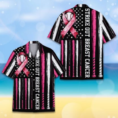 Black breast hawaiian shirt featuring a pink ribbon and baseball design on the front