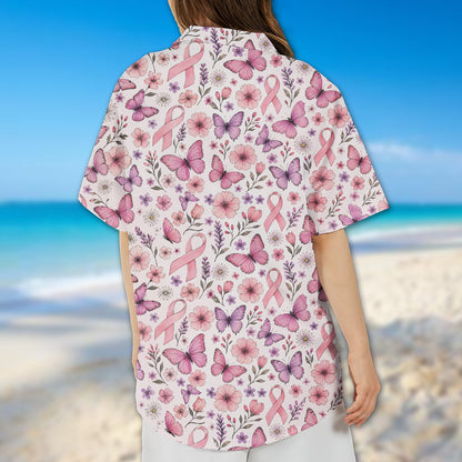 Lifestyle view 2 of the pink ribbon floral hawaiian shirt