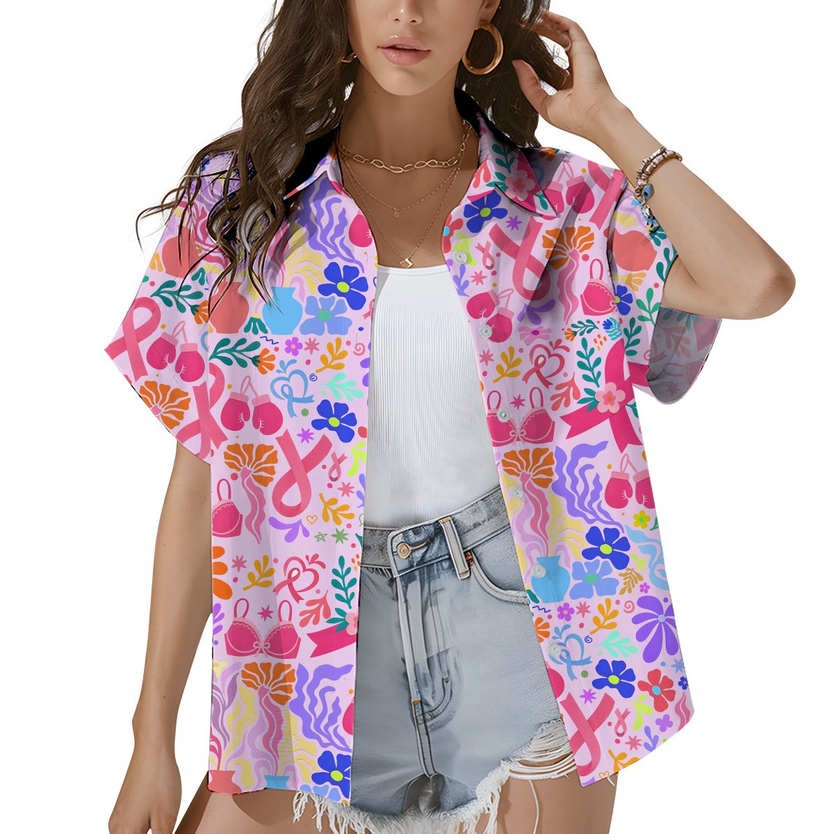 Second lifestyle view of the vibrant family hawaiian shirts