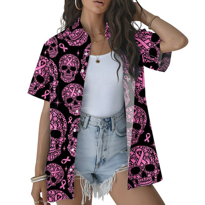 Lifestyle image of a person wearing the breast hawaiian shirt