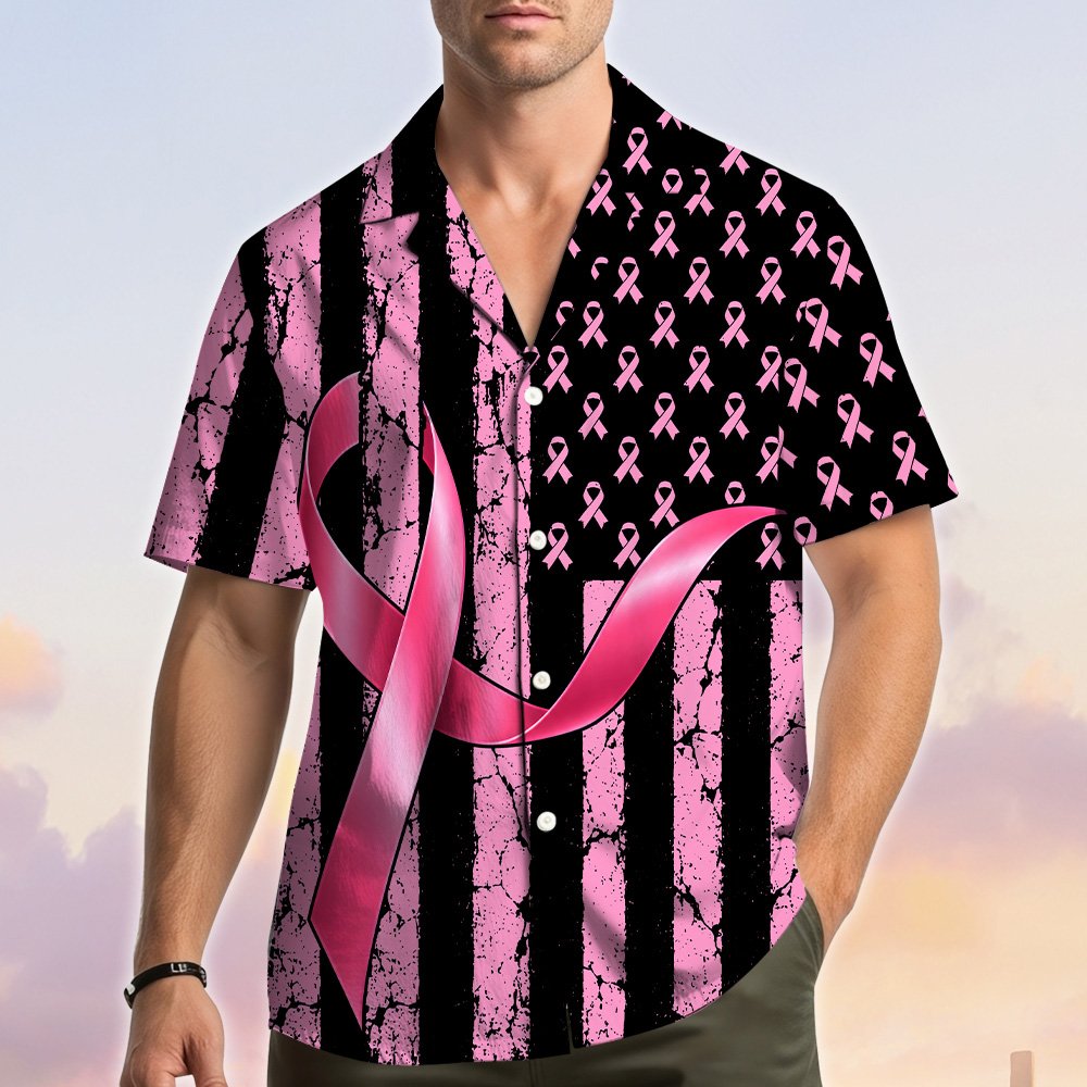 Detailed view showing the fabric and pattern of the awareness shirt