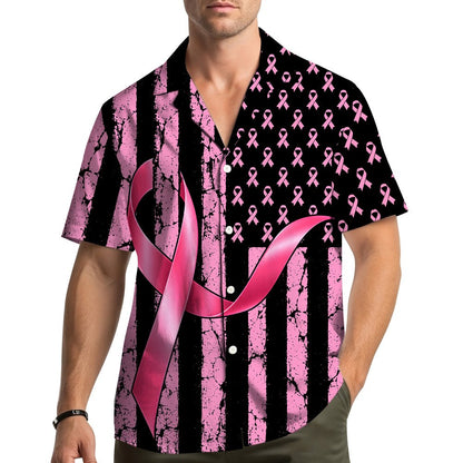 Folded view of the pink and black distressed flag hawaiian shirt