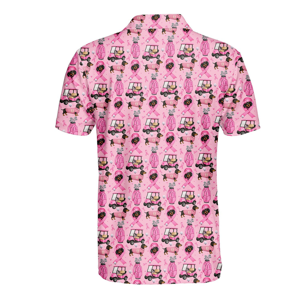 Back view of the breast cancer awareness hawaiian shirt