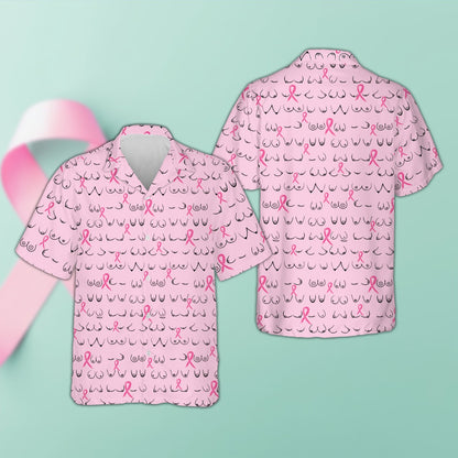 Pink breast hawaiian shirt with ribbon pattern, front view
