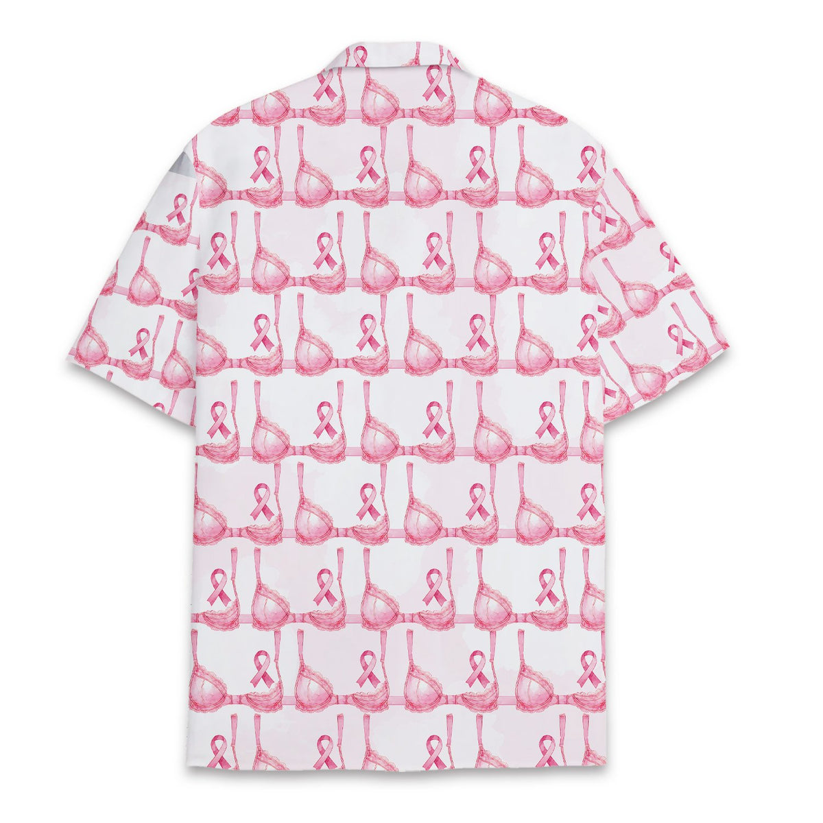 Back view of the pink bra and ribbon pattern hawaiian shirt