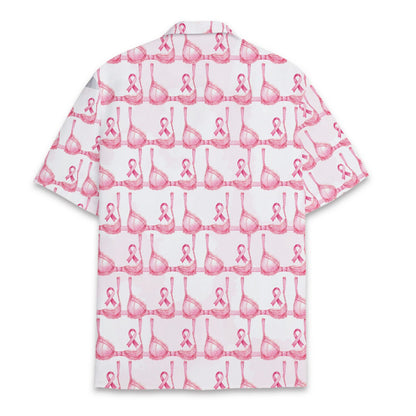 Back view of the pink bra and ribbon pattern hawaiian shirt
