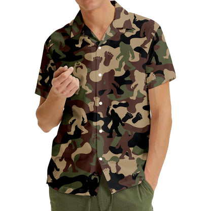 Adult wearing family hawaiian shirts with bigfoot design