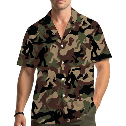 Lifestyle view of matching family hawaiian shirts in camo print