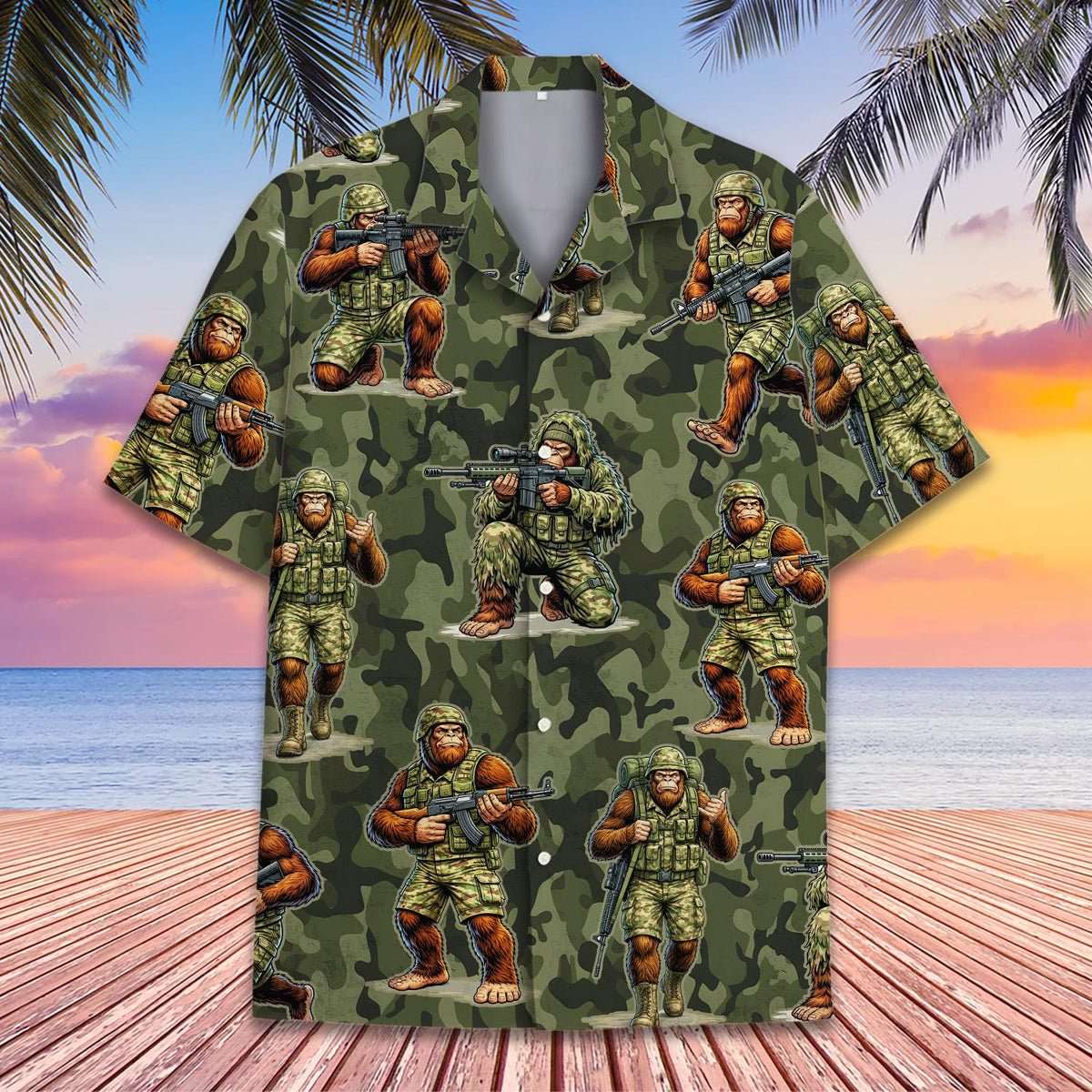 Another front view of the bigfoot hawaiian shirt