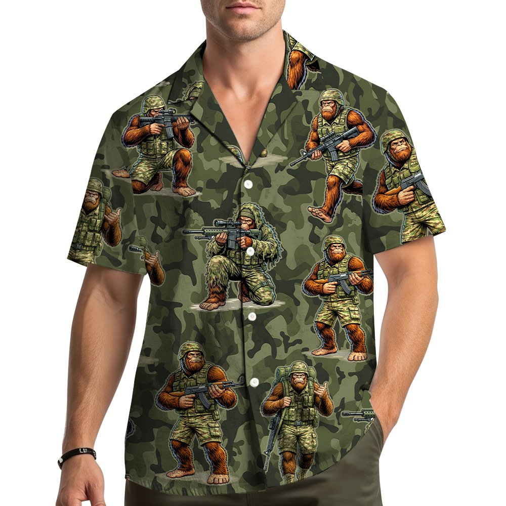 Camo bigfoot soldier hawaiian shirt, main view
