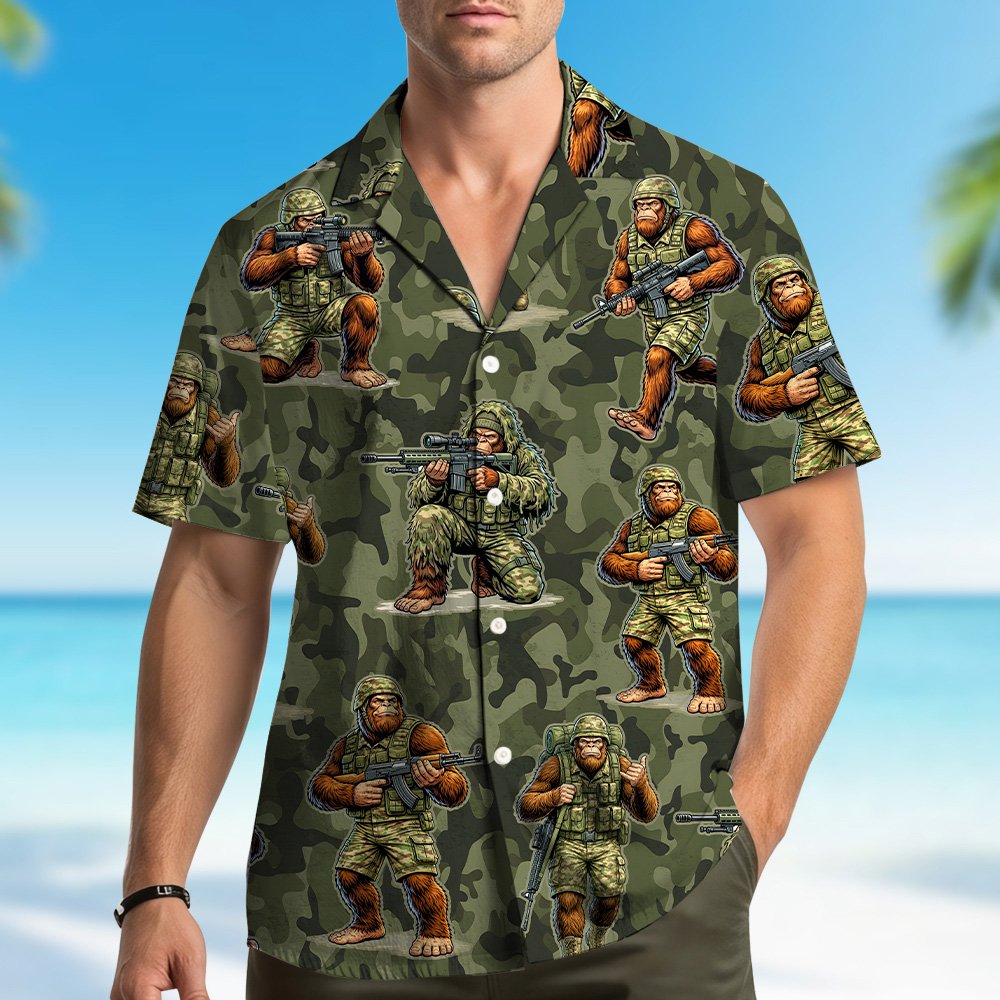 Second lifestyle view of the bigfoot hawaiian shirt