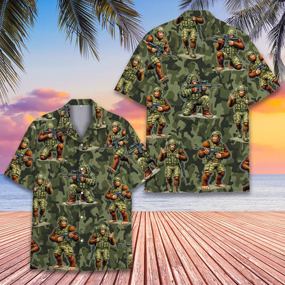 Fifth lifestyle view of the camo bigfoot hawaiian shirt