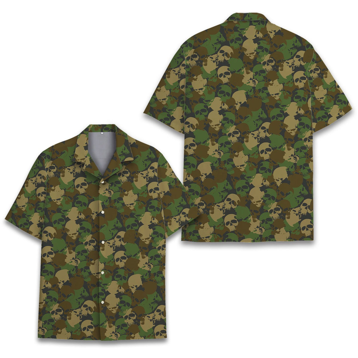 Another front view of the camo skull hawaiian shirt