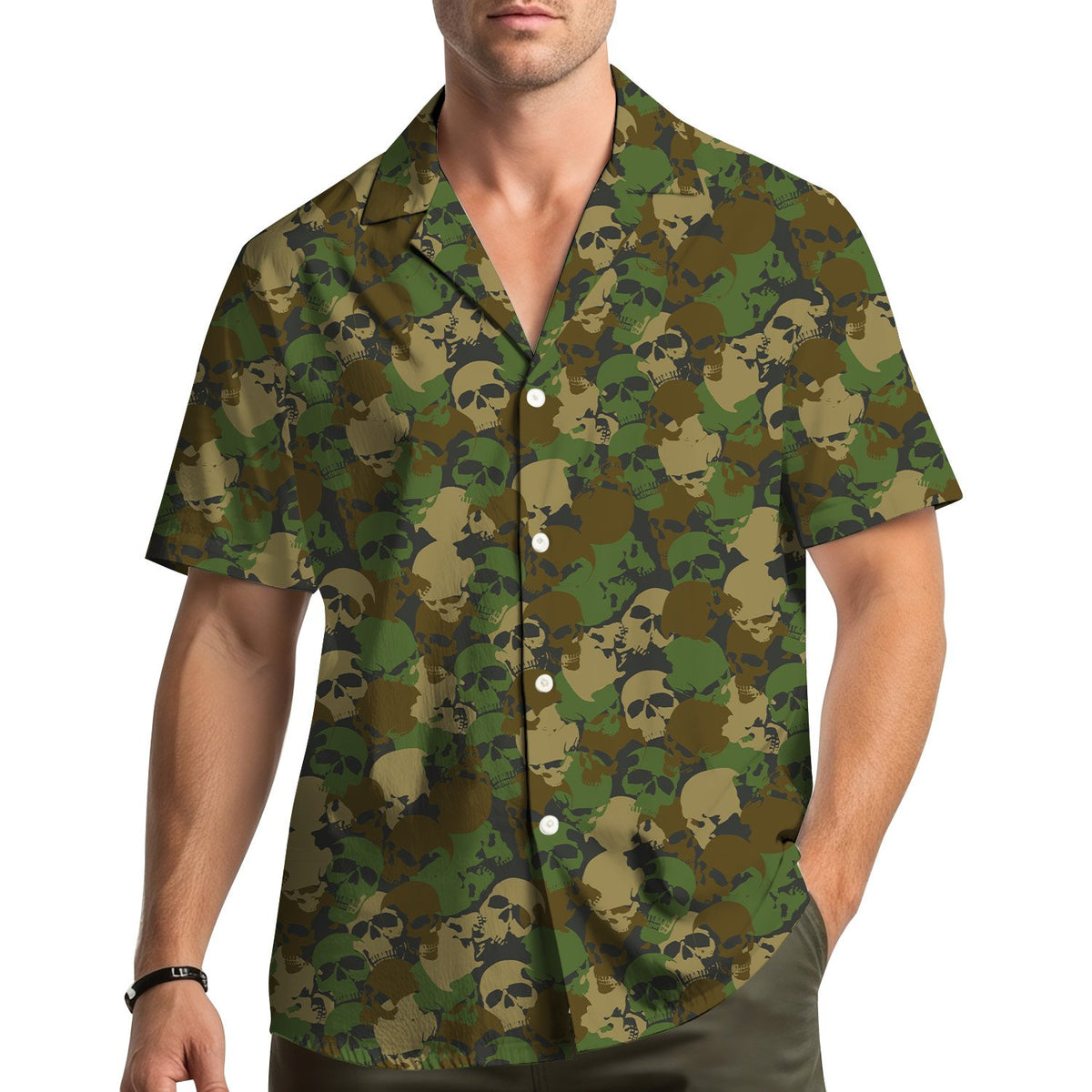 Lifestyle view of the hawaiian camo shirt for family matching