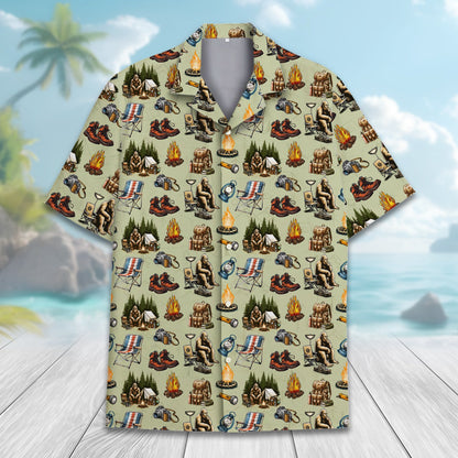 Detailed front view of the bigfoot hawaiian shirt