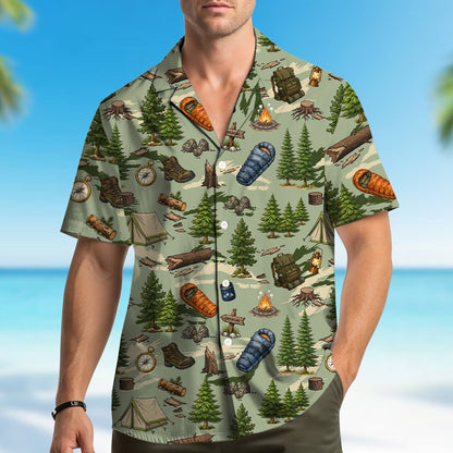 Third lifestyle view of the matching family hawaiian shirts