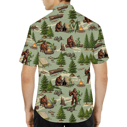 Close up lifestyle view of the fun Bigfoot and alien camping design