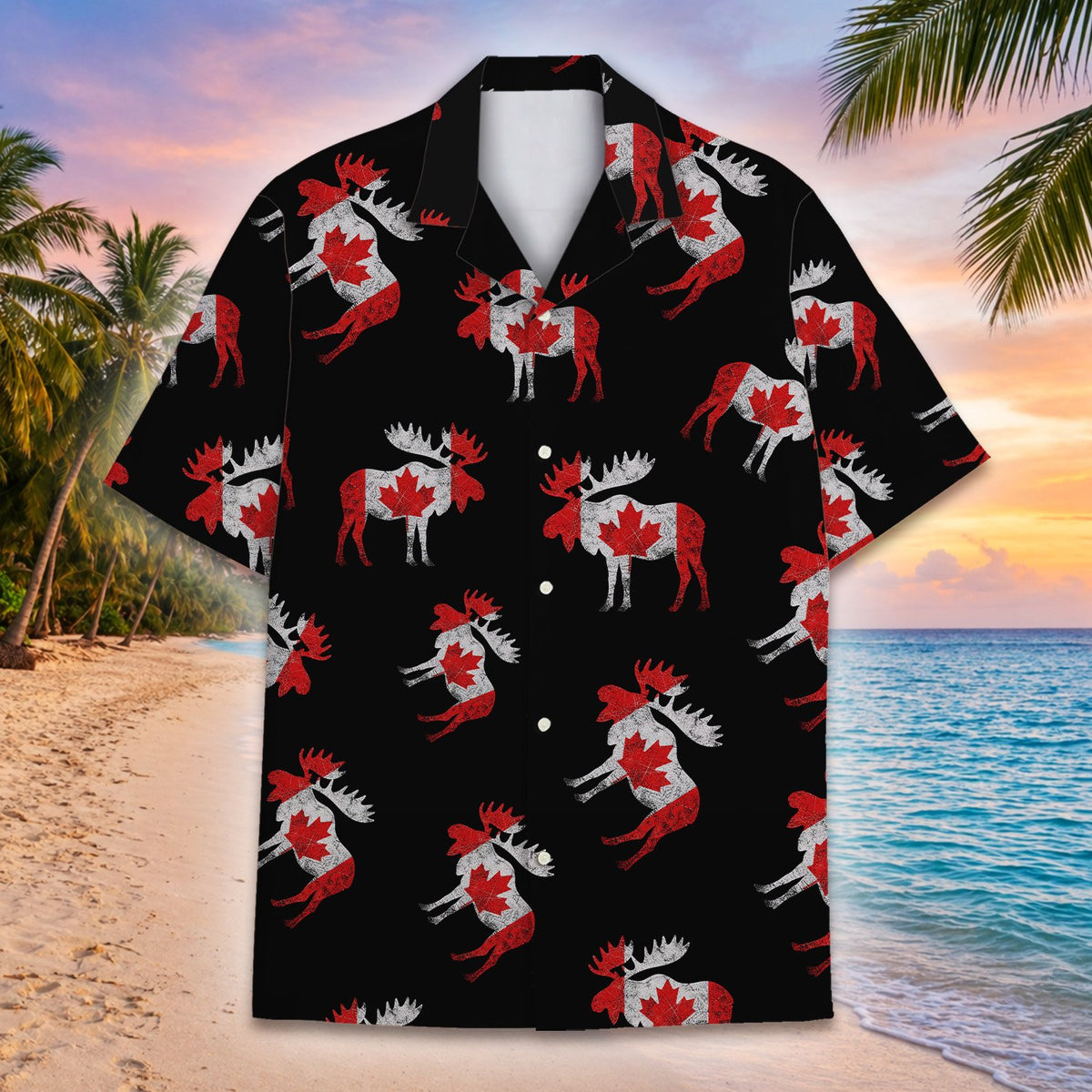Another front view of the matching family hawaiian shirts with moose design