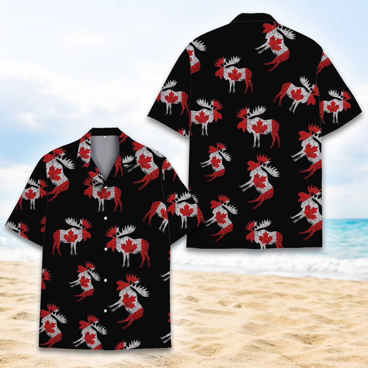 Close-up front view highlighting the abstract hawaiian shirt pattern