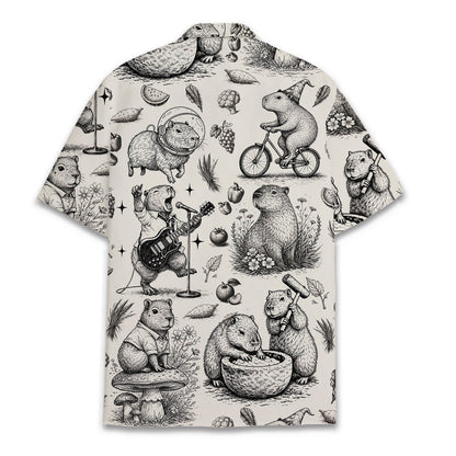 Back view of the beige capybara hawaiian shirt
