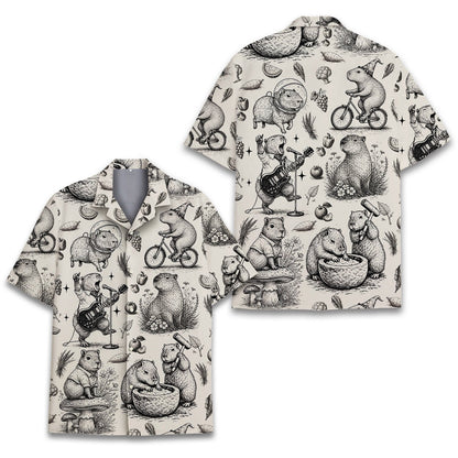 Front detail of the beige capybara hawaiian shirt