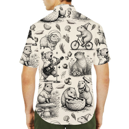 Fourth lifestyle view of the capybara hawaiian shirt outfit