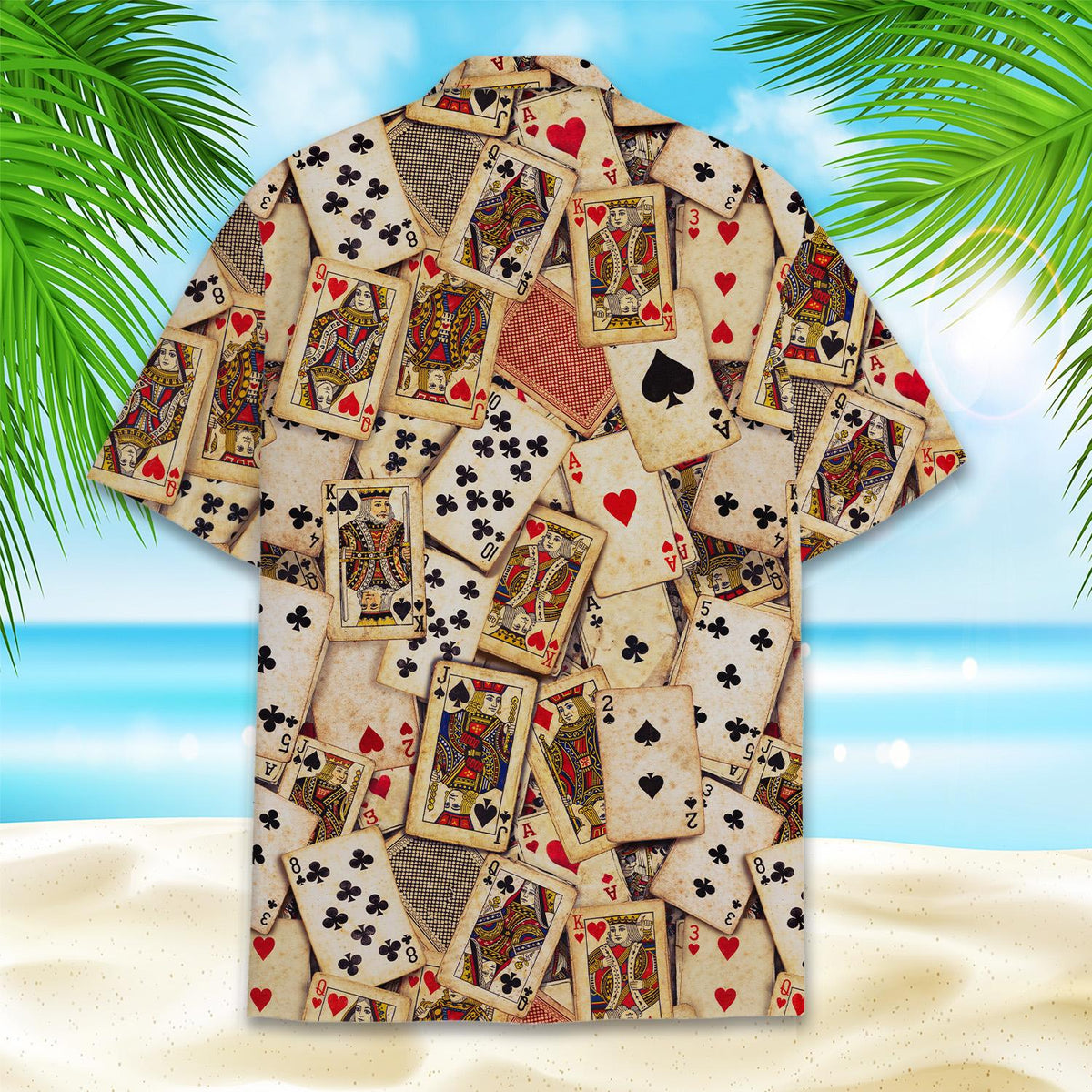 Alternative back view of the beige casino hawaiian shirt
