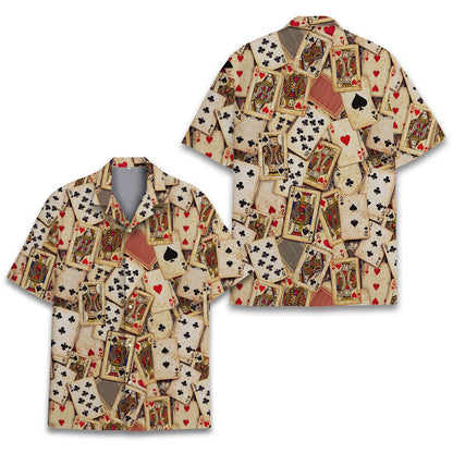 Another front view showing the relaxed collar of the casino hawaiian shirt