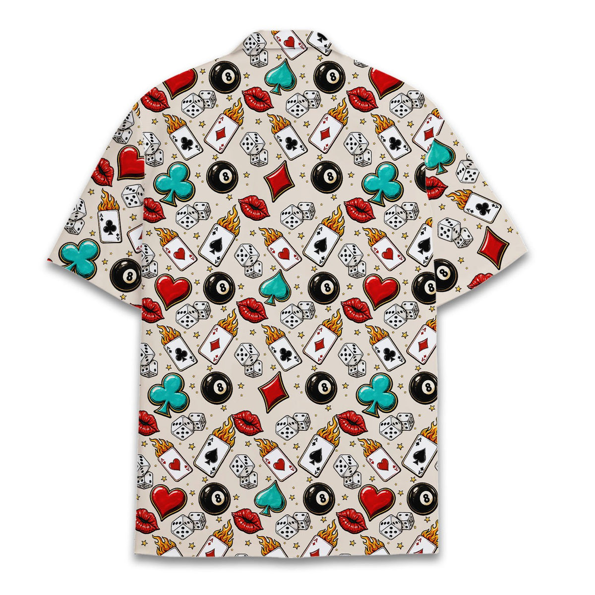 Back view of the beige casino gambling hawaiian shirt