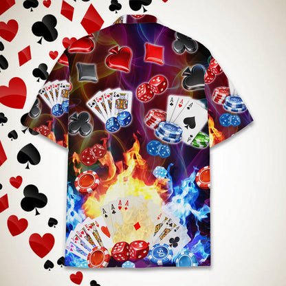 Back view of the multicolor casino hawaiian shirt