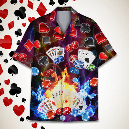 Front view of the multicolor casino hawaiian shirt